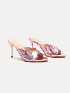 Pink Fashionable Women's Colorful Sequin Sandals